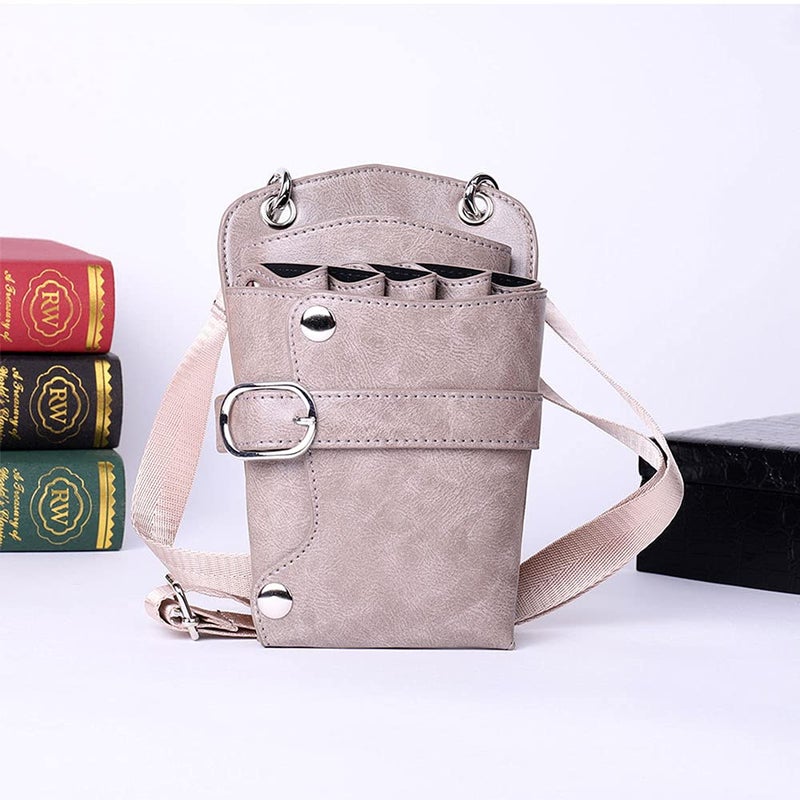 boshiho Scissors Pouch PU Leather Salon Barber Hairdressing Scissors Holster Hair Stylist Tools Bag Comb Shear Holster Waist Shoulder Belt (Khaki) - Image 3